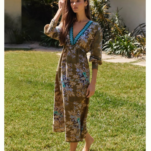 NWOT ANTHROPOLOGIE Ro's Garden Indiana Long Sleeve Midi Nap Dress SIZE M - Picture 2 of 6
